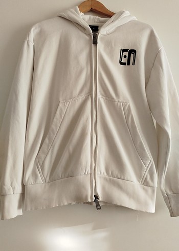 LUFIAN Erkek Beyaz Kapüşonlu Fermuarlı Spor hırka - Görsel 3