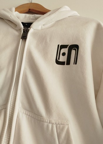 LUFIAN Erkek Beyaz Kapüşonlu Fermuarlı Spor hırka - Görsel 5