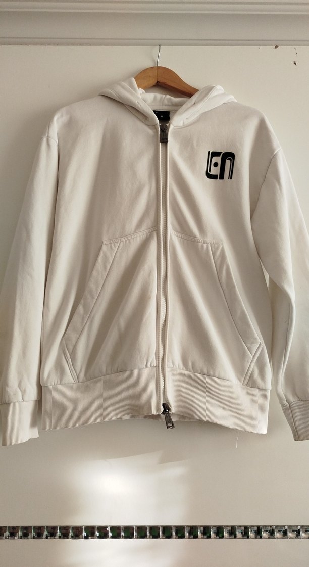 LUFIAN Erkek Beyaz Kapüşonlu Fermuarlı Spor hırka - Görsel 3