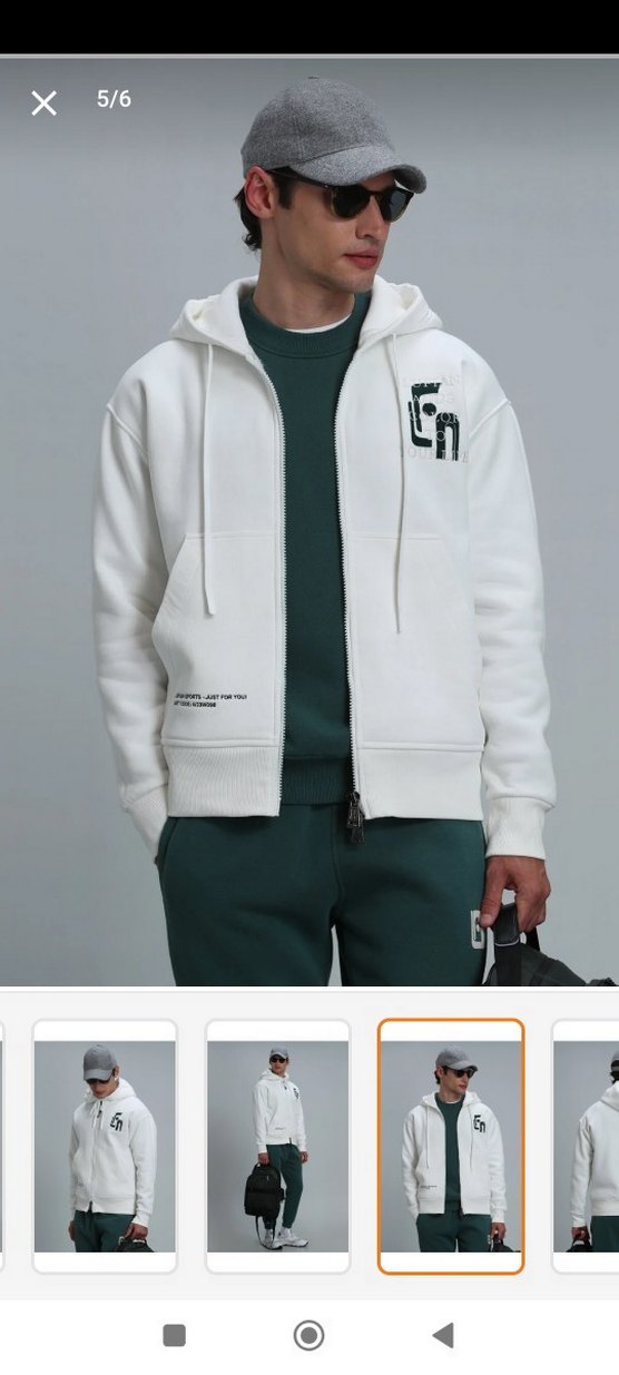 LUFIAN Erkek Beyaz Kapüşonlu Fermuarlı Spor hırka - Görsel 4