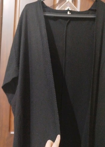 Siyah Uzun Kadın Robe, Bol Kesim, Kısa Kollu - Görsel 2