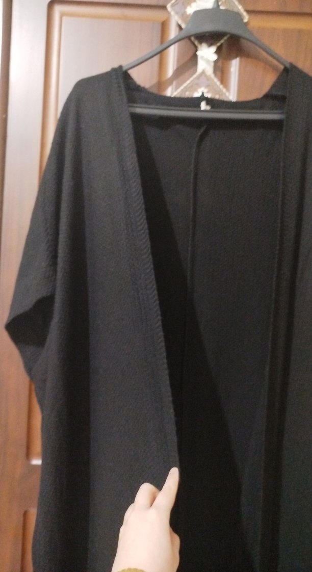 Siyah Uzun Kadın Robe, Bol Kesim, Kısa Kollu - Görsel 2