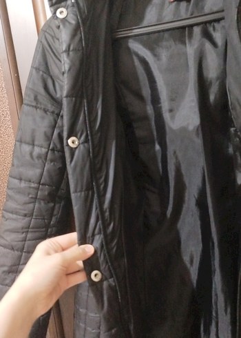 Düğmeli Siyah Uzun Kadın Deri mont - Görsel 3