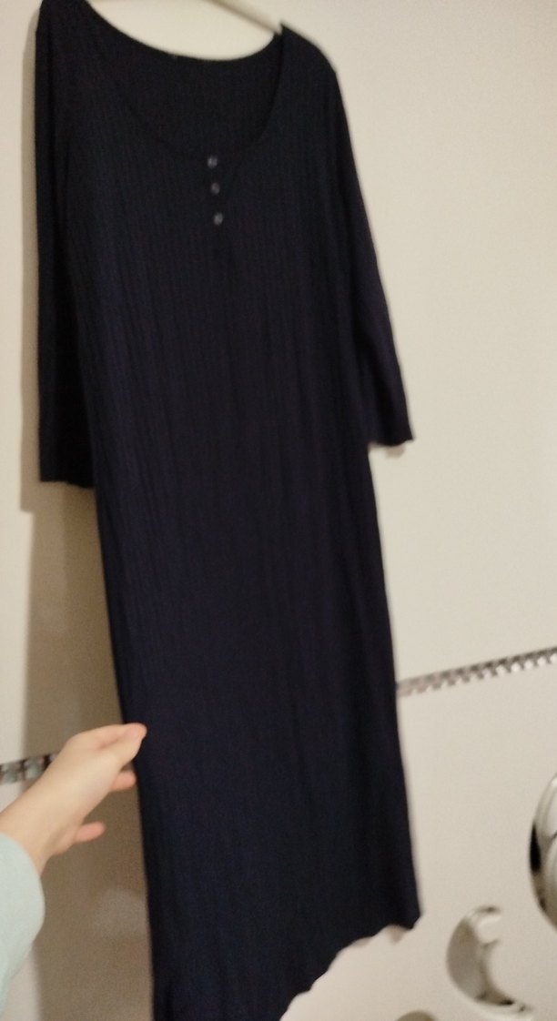 Kadın lacivert Uzun penye Elbise - Görsel 4