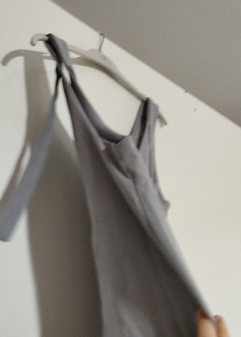 Gri Uzun Askılı Salaş Elbise - Görsel 2