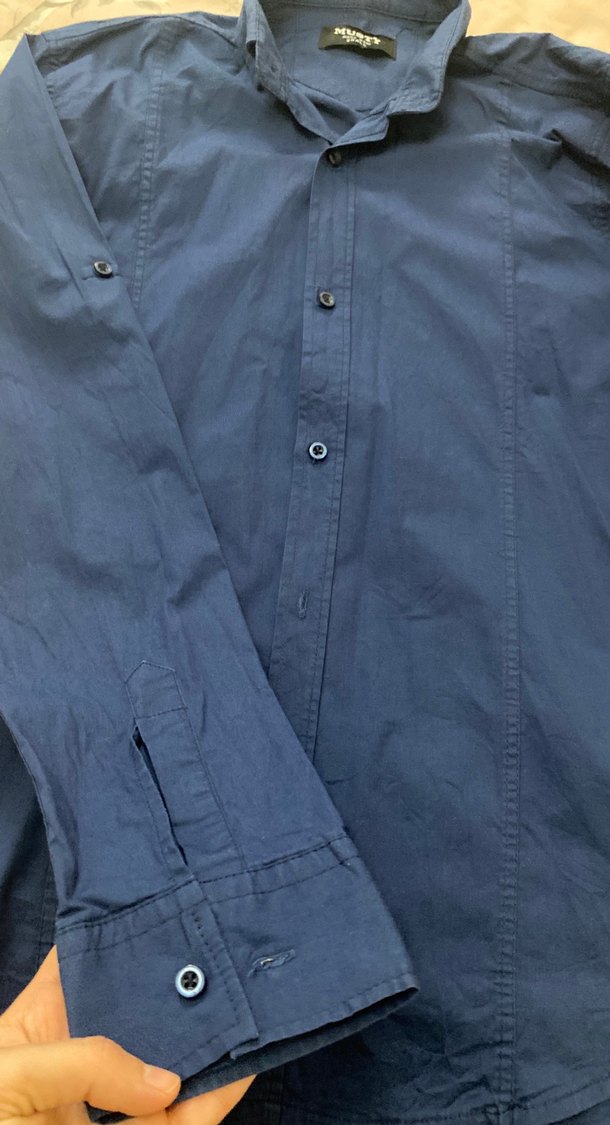 Erkek Mavi Kot Gömlek Uzun Kollu - Görsel 4