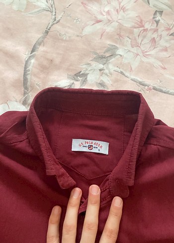 Bordo Erkek Keten Gömlek, Düğmeli, Uzun Kollu - Görsel 3