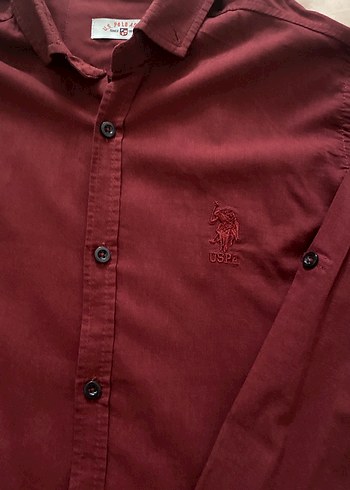 Bordo Erkek Keten Gömlek, Düğmeli, Uzun Kollu - Görsel 2