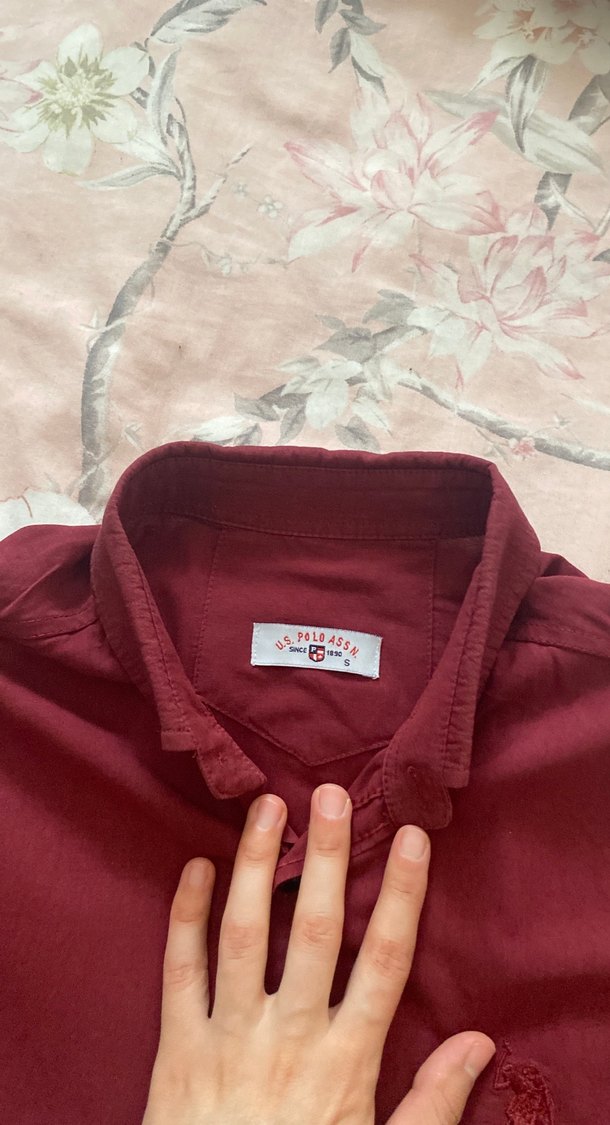 Bordo Erkek Keten Gömlek, Düğmeli, Uzun Kollu - Görsel 3