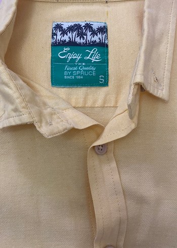 Sarı Keten Erkek Gömlek, Uzun Kollu, Düğmeli - Görsel 2