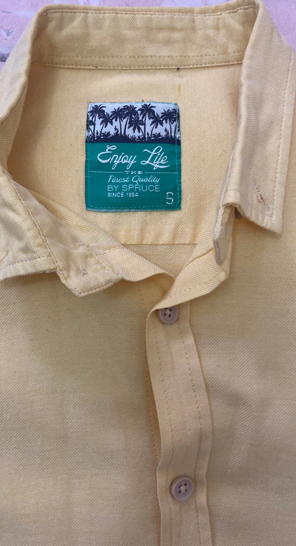 Sarı Keten Erkek Gömlek, Uzun Kollu, Düğmeli - Görsel 2