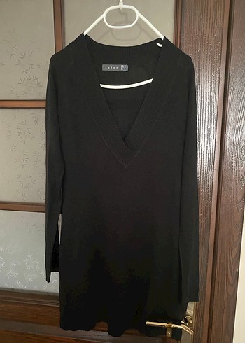 Siyah V Yakalı Örgü Triko Kazak - Görsel 3