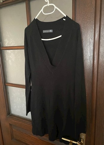 Siyah V Yakalı Örgü Triko Kazak - Görsel 2