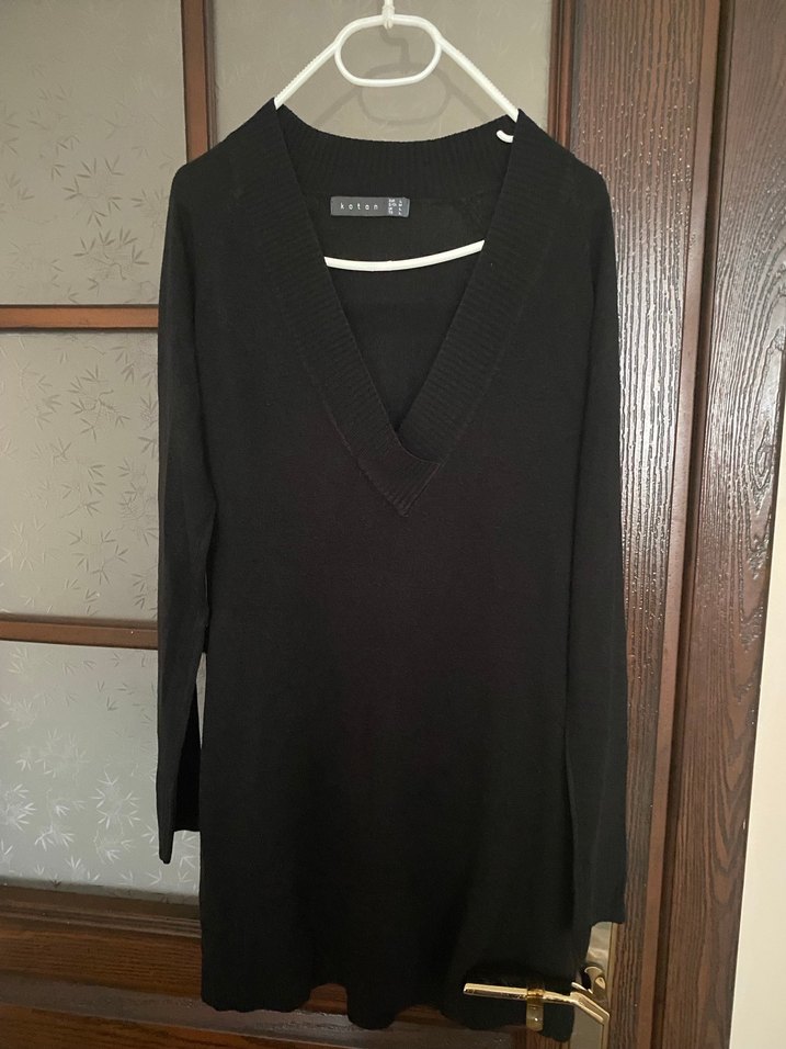 Siyah V Yakalı Örgü Triko Kazak - Görsel 3