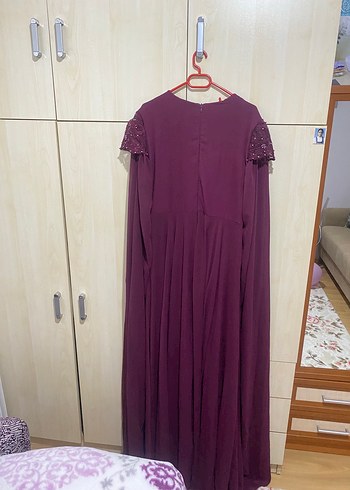 40 Beden Mor Uzun Kollu Drapeli Kadın Elbise
