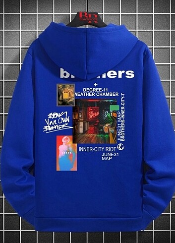 BROTHERS Baskılı Oversize Kapüşonlu Saks Mavisi Sweatshirt 