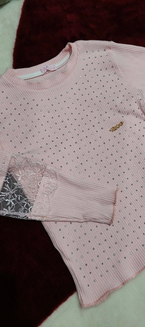 Kız Çocuk Pembe Nakışlı kazak - Görsel 2