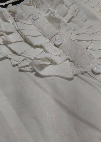 Kız Çocuk Beyaz  Fırfırlı Kısa Kollu Gömlek - Görsel 4