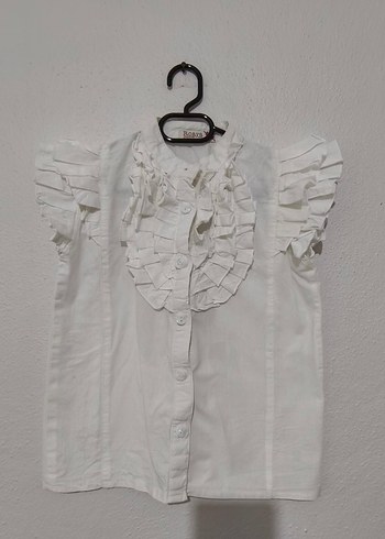 Kız Çocuk Beyaz  Fırfırlı Kısa Kollu Gömlek - Görsel 2