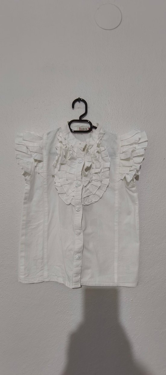 Kız Çocuk Beyaz  Fırfırlı Kısa Kollu Gömlek - Görsel 2