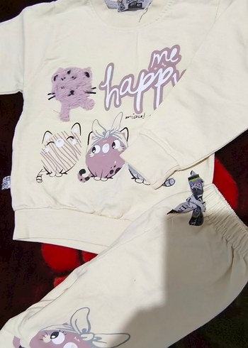 beden 12 ay. Renkli Baskılı Pamuklu Çocuk Pijama Takımı - Görsel 3