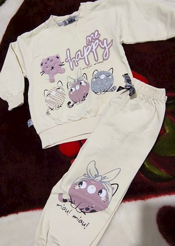 beden 12 ay. Renkli Baskılı Pamuklu Çocuk Pijama Takımı - Görsel 2