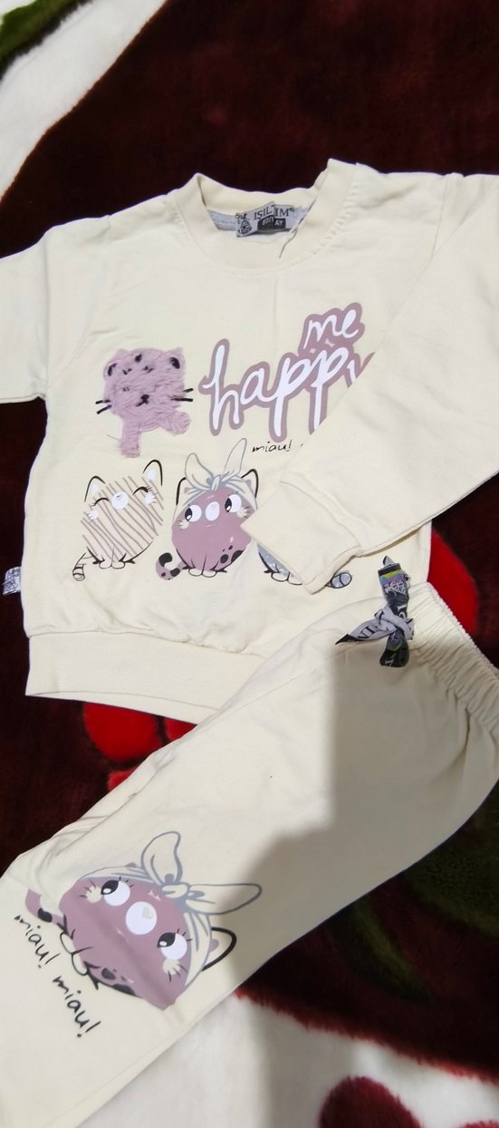 beden 12 ay. Renkli Baskılı Pamuklu Çocuk Pijama Takımı - Görsel 3