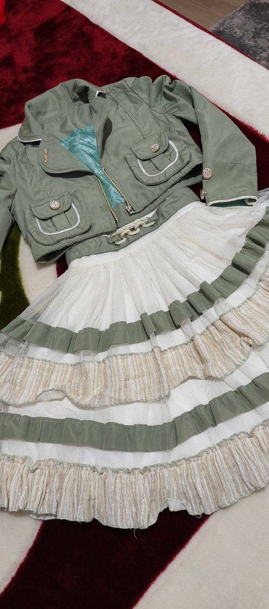 Kız Çocuk Yeşil Bolero ve Fırfırlı Elbise - Görsel 2