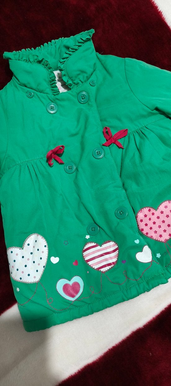 Nakışlı Renkli Kız Çocuk Düğmeli Mont - Görsel 2