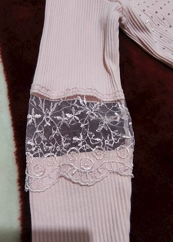 Dantel Detaylı Pembe Kız Triko Bluz - Görsel 4