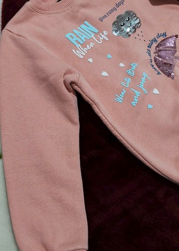 Kız Çocuk Pembe Kapüşonsuz Uzun Kollu Sweatshirt - Görsel 3