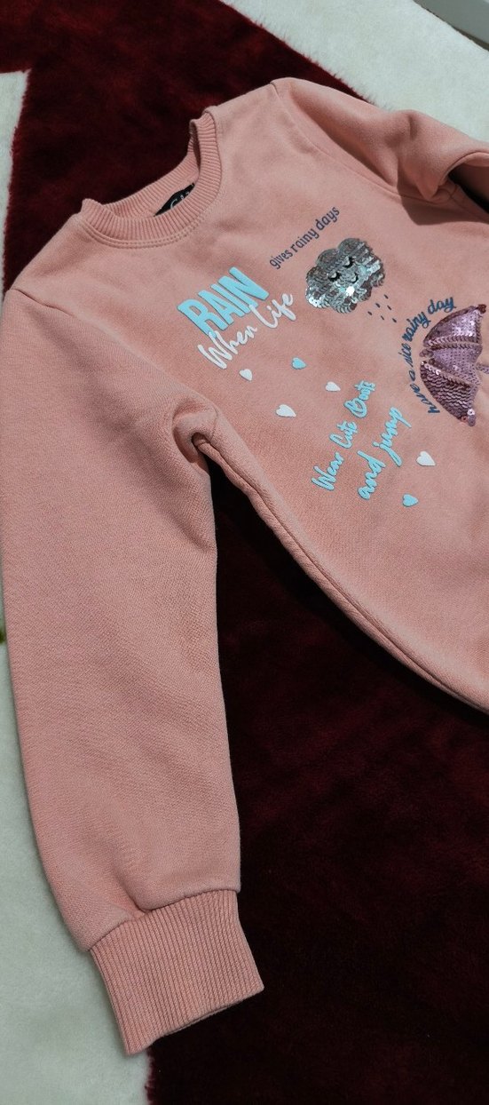 Kız Çocuk Pembe Kapüşonsuz Uzun Kollu Sweatshirt - Görsel 3