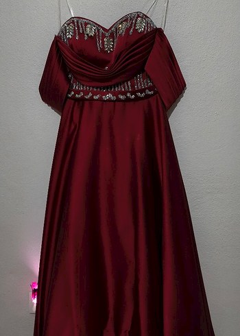 Bordo İşlemeli Uzun Abiye - Görsel 5