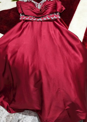 Bordo İşlemeli Uzun Abiye - Görsel 8