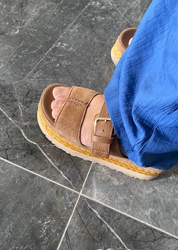 38 Beden Kahverengi Süet Tokalı Platform Topuklu UGG terlik