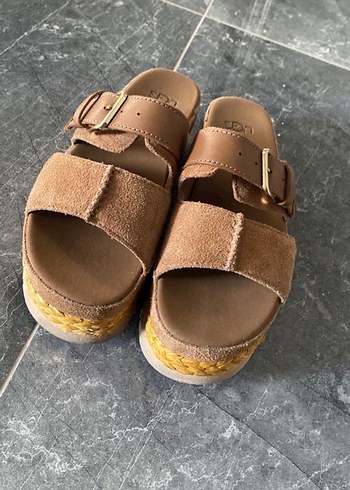 Ugg Kahverengi Süet Tokalı Platform Topuklu UGG terlik