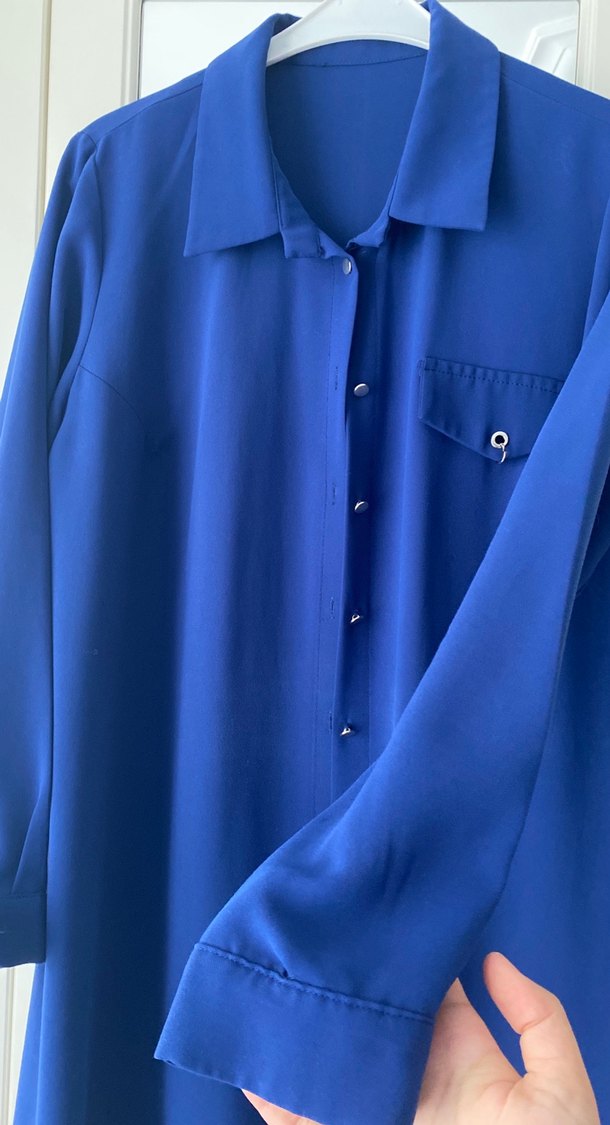 Uzun Kollu Düğmeli Mavi Tunik - Görsel 3