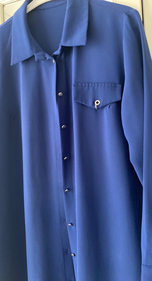 Uzun Kollu Düğmeli Mavi Tunik - Görsel 2