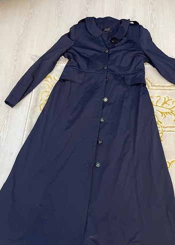 Düğmeli Lacivert Uzun Kadın Kaban - Görsel 2