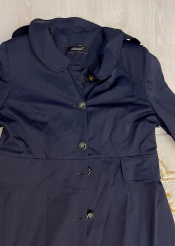 Düğmeli Lacivert Uzun Kadın Kaban - Görsel 4