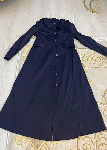 Düğmeli Lacivert Uzun Kadın Kaban - Görsel 3