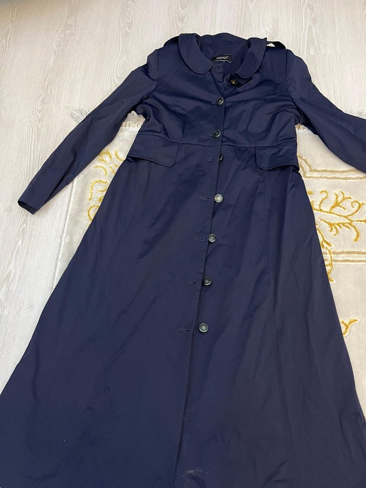 Düğmeli Lacivert Uzun Kadın Kaban - Görsel 2