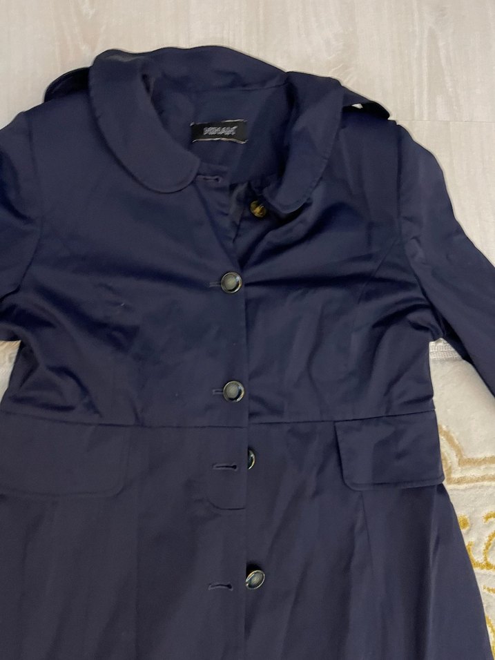 Düğmeli Lacivert Uzun Kadın Kaban - Görsel 4