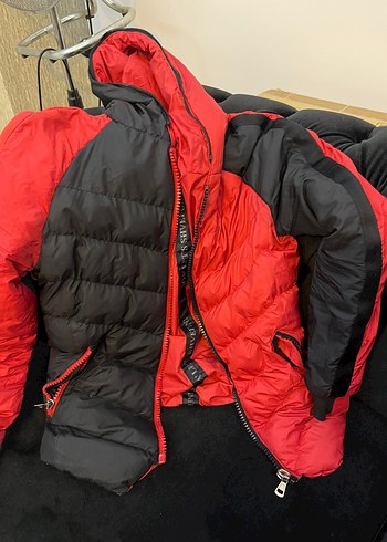 Kırmızı Siyah Fermuarlı Biker Kışlık erkek Mont - Görsel 5