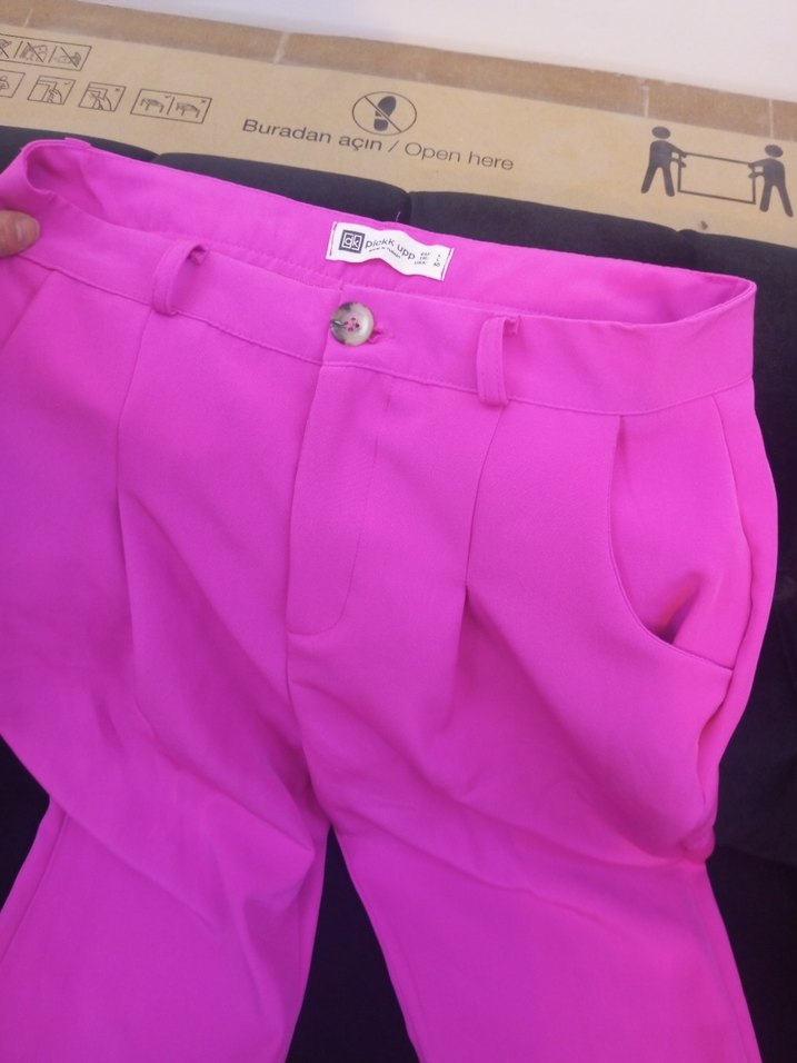 Pembe Pilili Kadın Kumaş Pantolon - Görsel 3