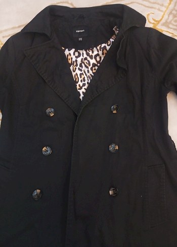 Düğmeli Siyah Midi Kadın Trençkot - Görsel 2