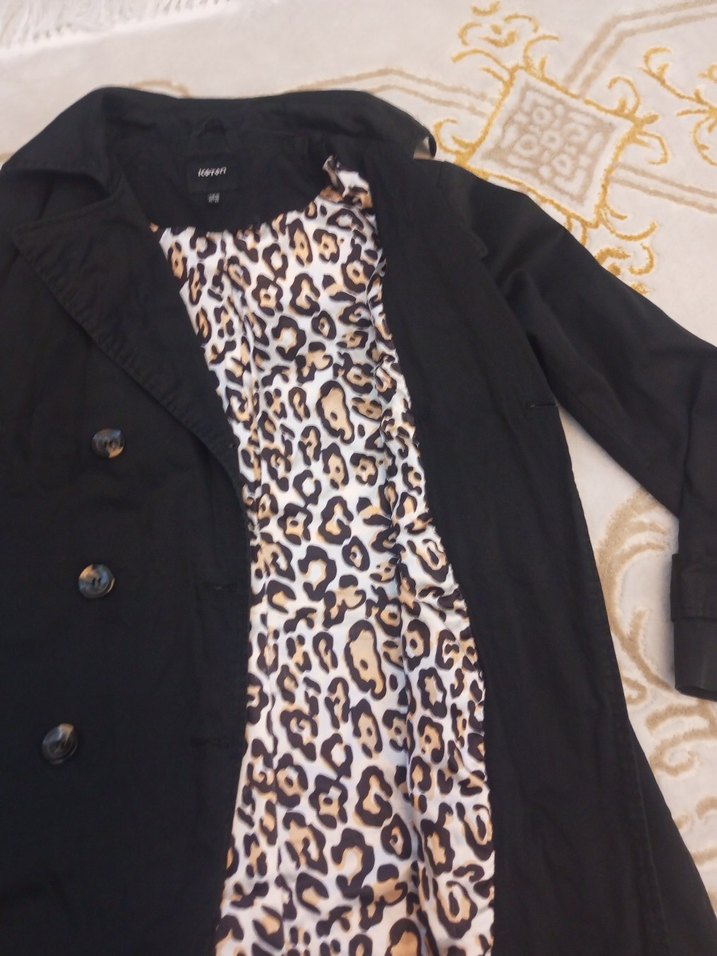 Düğmeli Siyah Midi Kadın Trençkot - Görsel 3