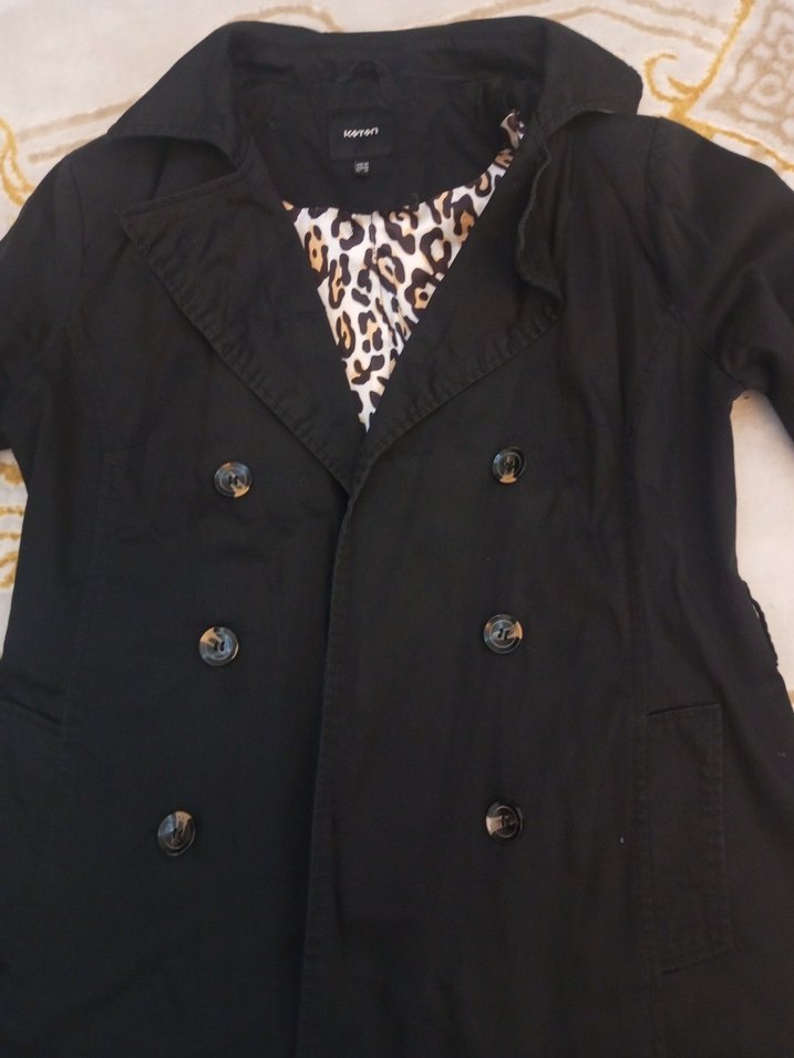 Düğmeli Siyah Midi Kadın Trençkot - Görsel 2