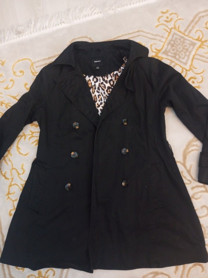 Düğmeli Siyah Midi Kadın Trençkot - Görsel 4