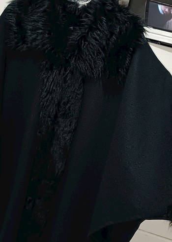 SIFIR URUN  Kürklü Kadın Kaban Panço - Görsel 8
